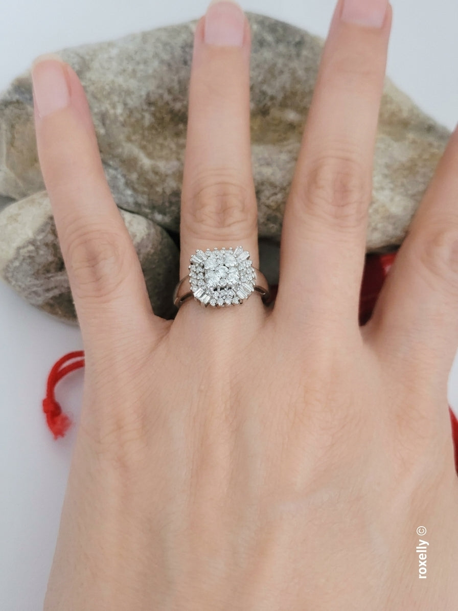 Effy 14K White Gold Genuine Natural Diamonds Cluster Ring Size 7 -Solid Gold