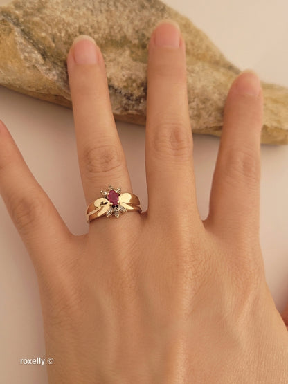 10K Yellow Gold Ruby and Genuine Diamonds Ring Size 6 - Solid Gold
