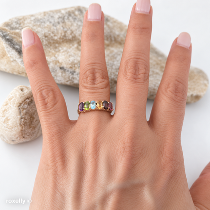 14K Yellow Gold Multi-Gemstone Band Ring Size 6.5 - Solid Gold