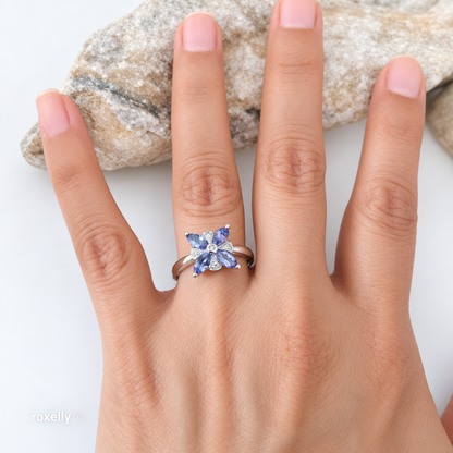 14K White Gold Tanzanite & Genuine Diamonds Ring Size 8.5 - Solid Gold