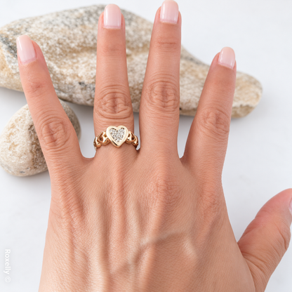 14K Yellow Gold Heart-Shaped Genuine Diamonds Ring Size 5.75 - Solid Gold