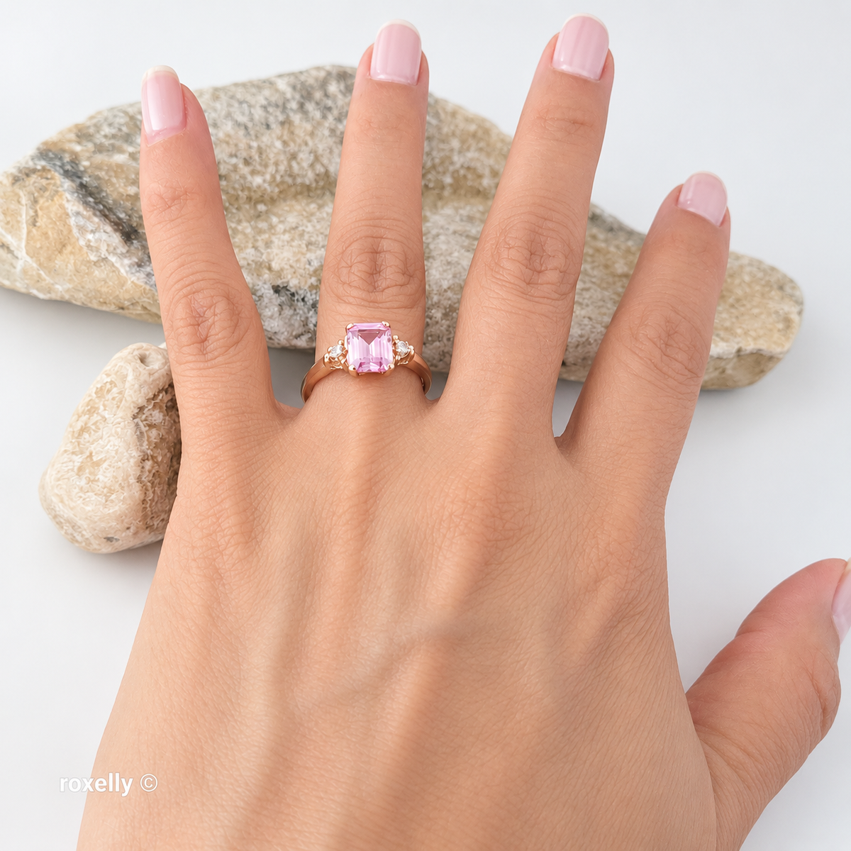 10K Yellow Gold Pink Sapphire & White Tourmaline Ring Size 8 - Solid Gold!