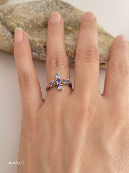 10K Yellow Gold Cross-Shaped Tanzanite Gemstone Ring Size 4.75 - Solid Gold