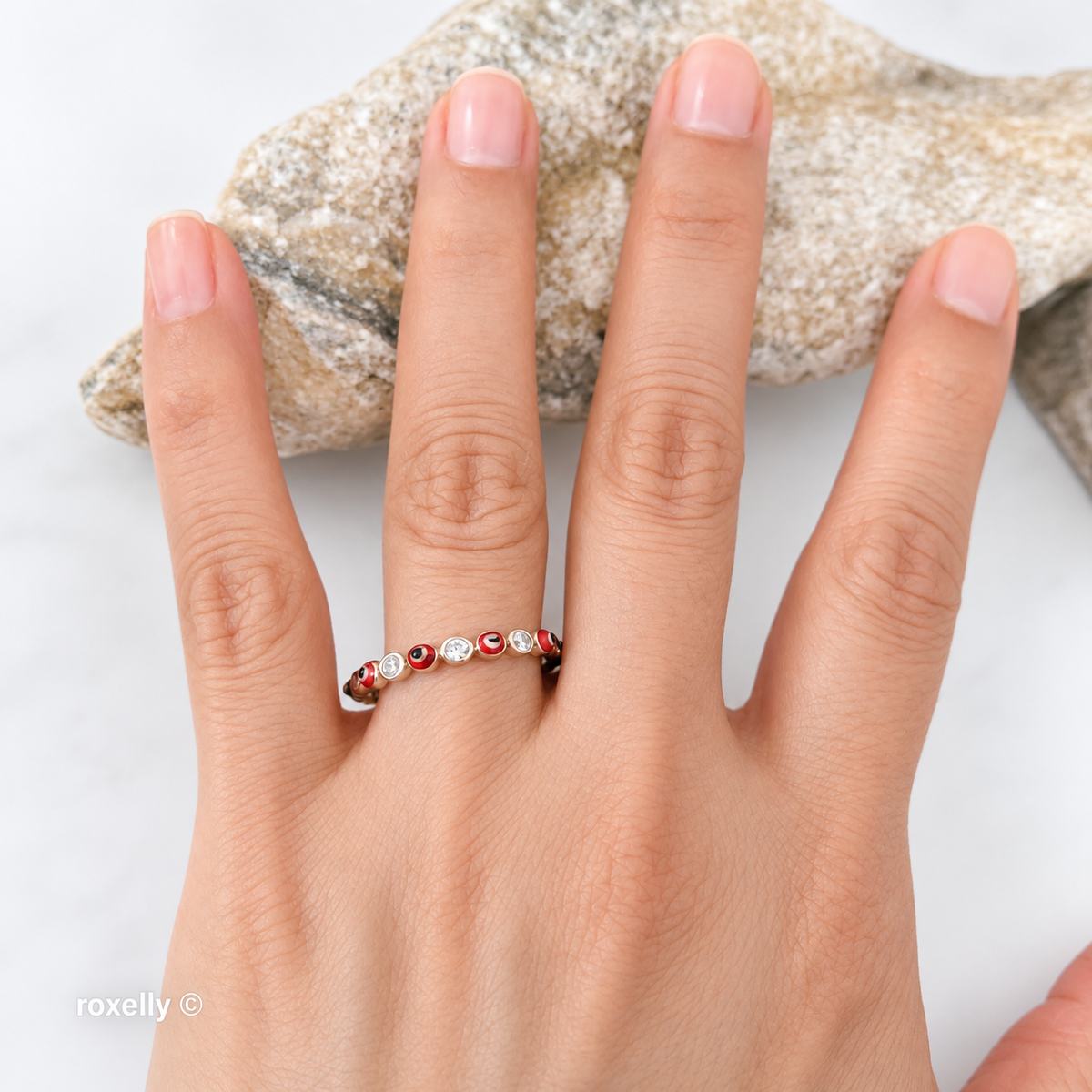 14K Yellow Gold Mystic Eyes and CZ Ring Size 9.75 - Solid Gold