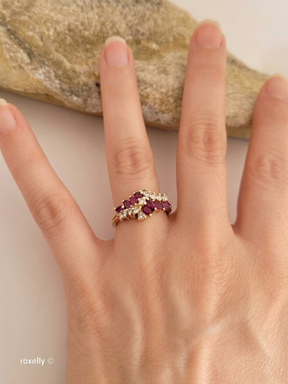 14K Yellow Gold Ruby and Genuine Diamond Ring Size 6.75 - Solid Gold