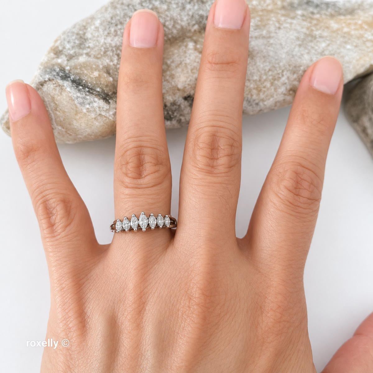 14K White Gold White Genuine Diamonds Tiara Ring Size 8 - Solid Gold