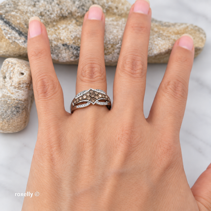 14K White Gold Chocolate & Vanilla Diamonds Ring Size 9.5 - Solid Gold