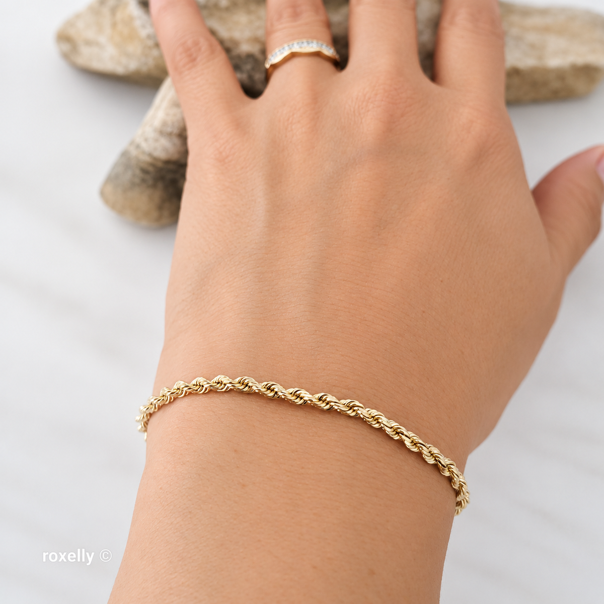 14K Yellow Gold Rope Link Bracelet with Barrel Clasp - Solid Gold!