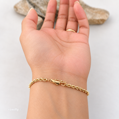 14K Yellow Gold Rope Link Bracelet with Barrel Clasp - Solid Gold!