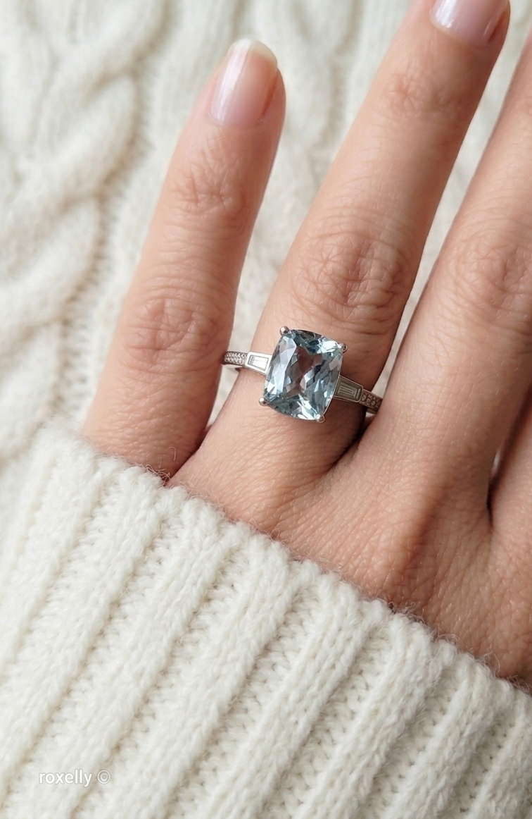 $5,000 - EFFY 14K White Gold Genuine Aquamarine & Diamond Ring Size 8.75