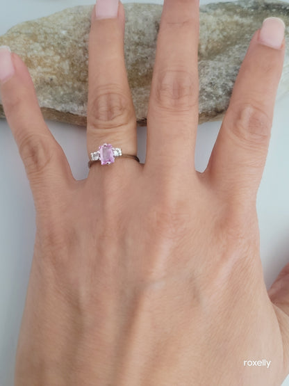 10k Size 4.75 Fancy Solid White Gold Pink Sapphire and White Aquamarine Ring