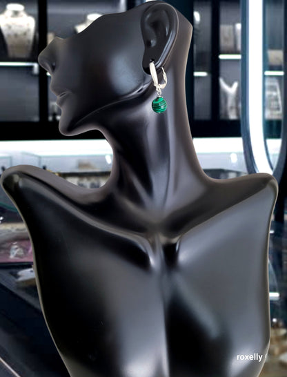 ♥️Sterling Silver Small Green Howlite Bead Leverback Earrings, Beautiful!!