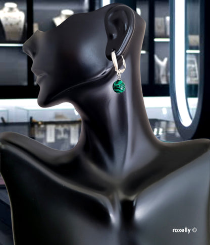 ♥️Sterling Silver Small Green Howlite Bead Leverback Earrings, Beautiful!!