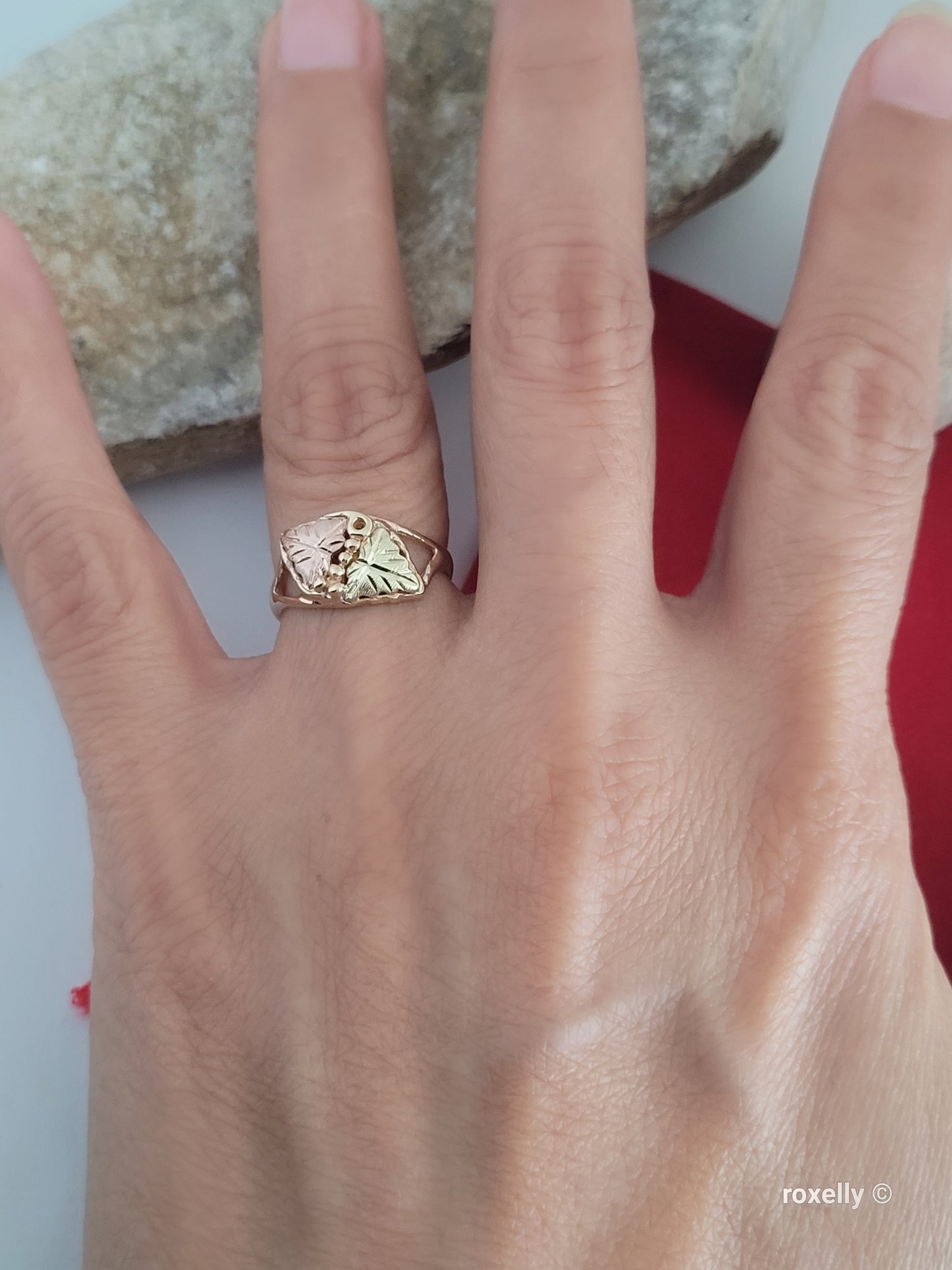 ❤️10k Size 5.5 Vintage Solid Yellow Gold Two Leaves-Shaped Black Hills Ring!