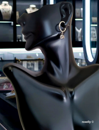 Sterling Silver Cubic Zirconia Round Drop Hoop Earrings