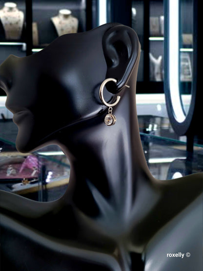 Sterling Silver Cubic Zirconia Round Drop Hoop Earrings