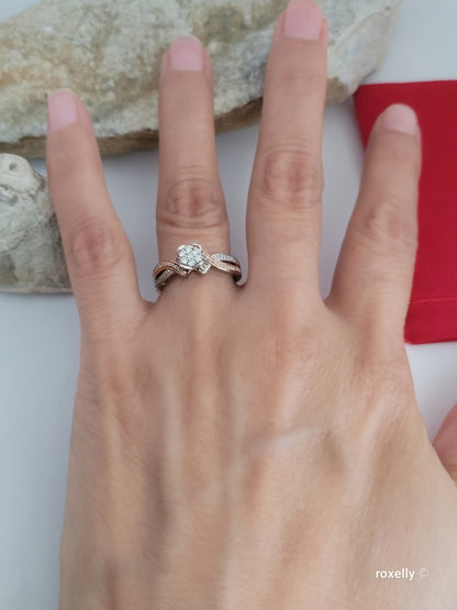 ❤️Size 6.75 Fancy Sterling Silver & 10k Solid Rose Gold Genuine Diamond Ring!