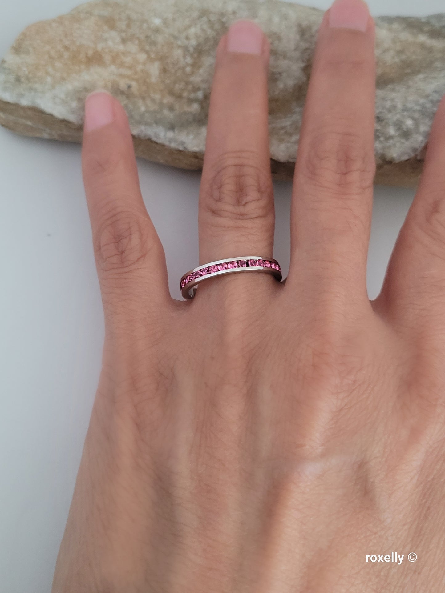 ♥️Size 8.75 Sterling Silver Swarovsky Pink Crystal Ring - Anillo De Plata