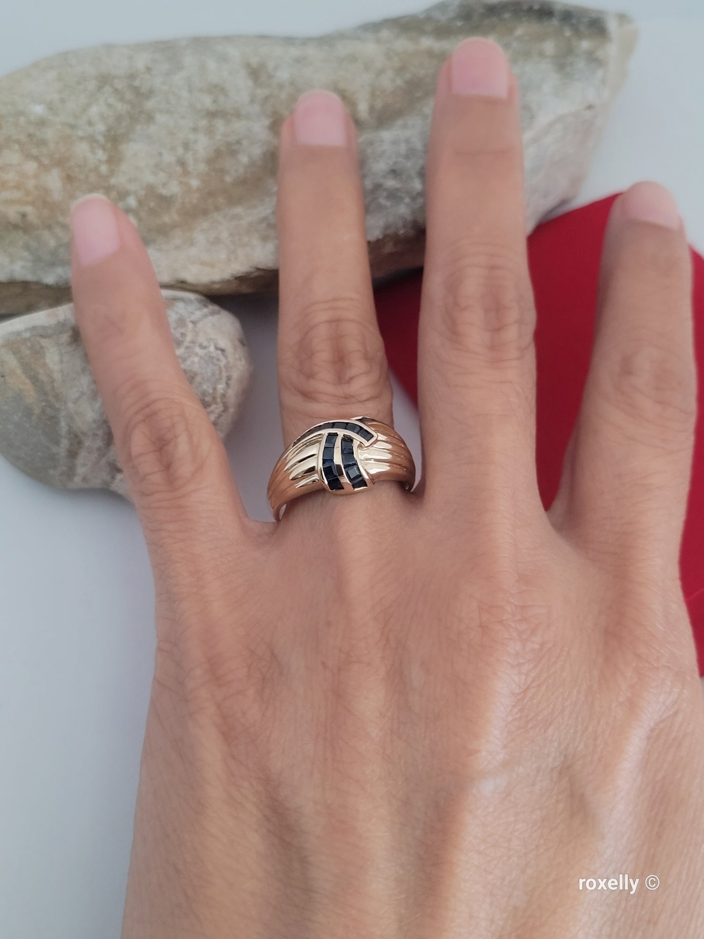 ❤️14k Size 9 Precious Solid Yellow Gold Sapphires Dome Design Ring!