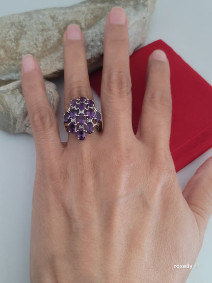 ❤️14k Size 6.75 Gorgeous Solid Yellow Gold Amethyst and Diamond Ring!