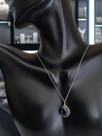 ❤️Sterling Silver & Solid Gold Sapphire and Diamond Set – Ring (Size 6.75), Necklace & Pendant!