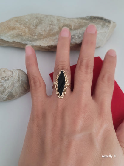 ❤️10k Size 6.25 Precious Solid Yellow Gold Onyx Cocktail Ring!