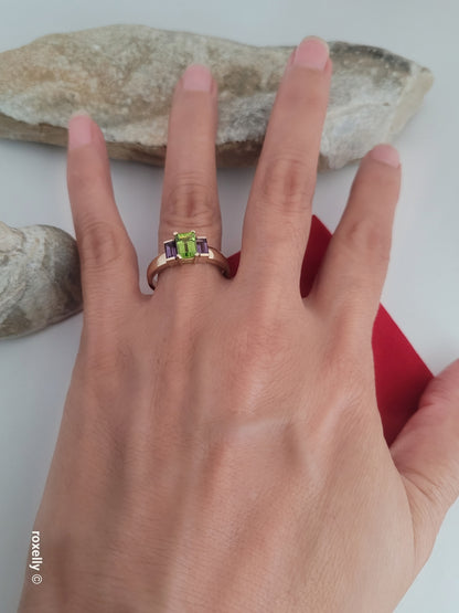 ❤️10k Size 9.75 Beautiful Solid Yellow Gold Peridot and Amethyst Ring!