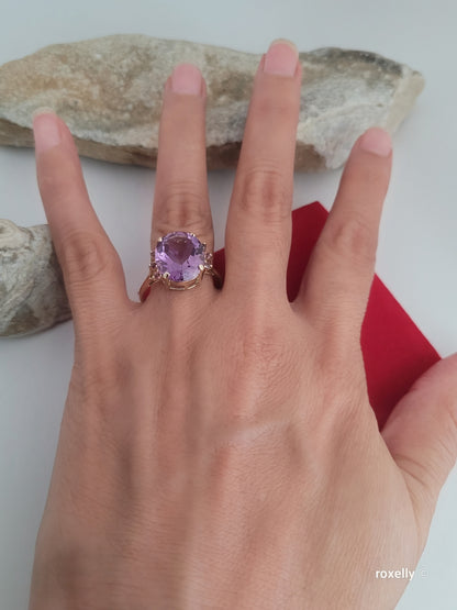 ❤️14k Size 11 Gorgeous Solid Yellow Gold Amethyst and Tourmaline Cocktail Ring!