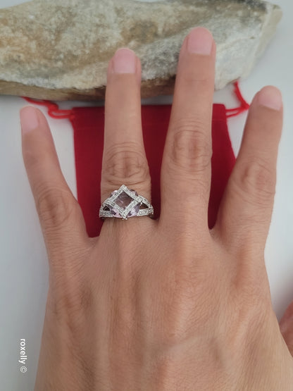 ❤️14k Size 4.75 Fancy Solid White Gold Pink Ice and Diamonds Ring!