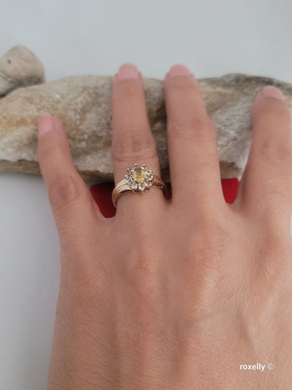 ❤️14k Size 6.75 Precious Solid Yellow Gold Citrine and White Topaz Ring!