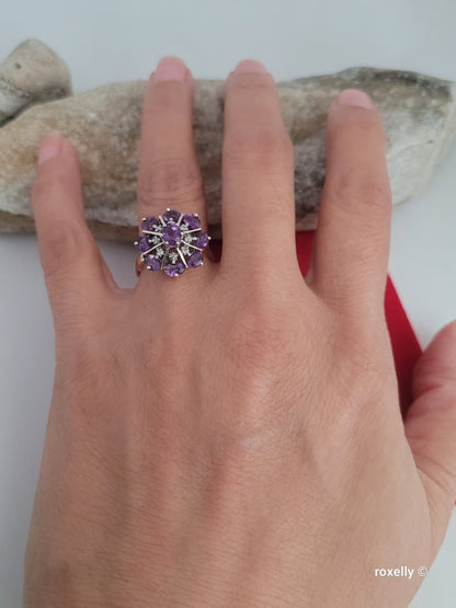 ❤️14k Size 6.75 Gorgeous Solid Yellow Gold Amethyst and Diamonds Flower-shaped Ring!