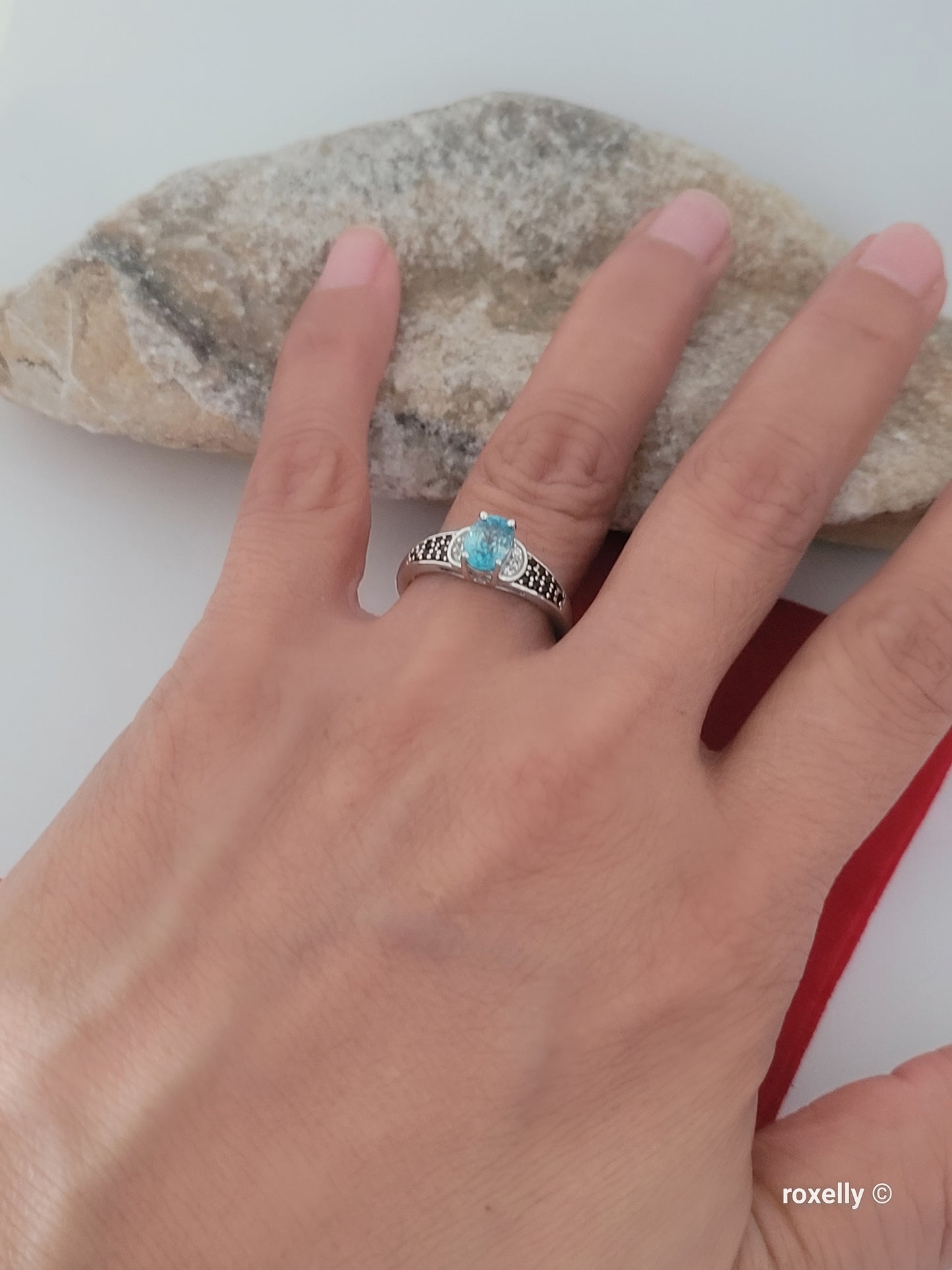 ❤️925 Size 7 Fancy Sterling Silver Blue and White Topaz with Black CZ Ring!