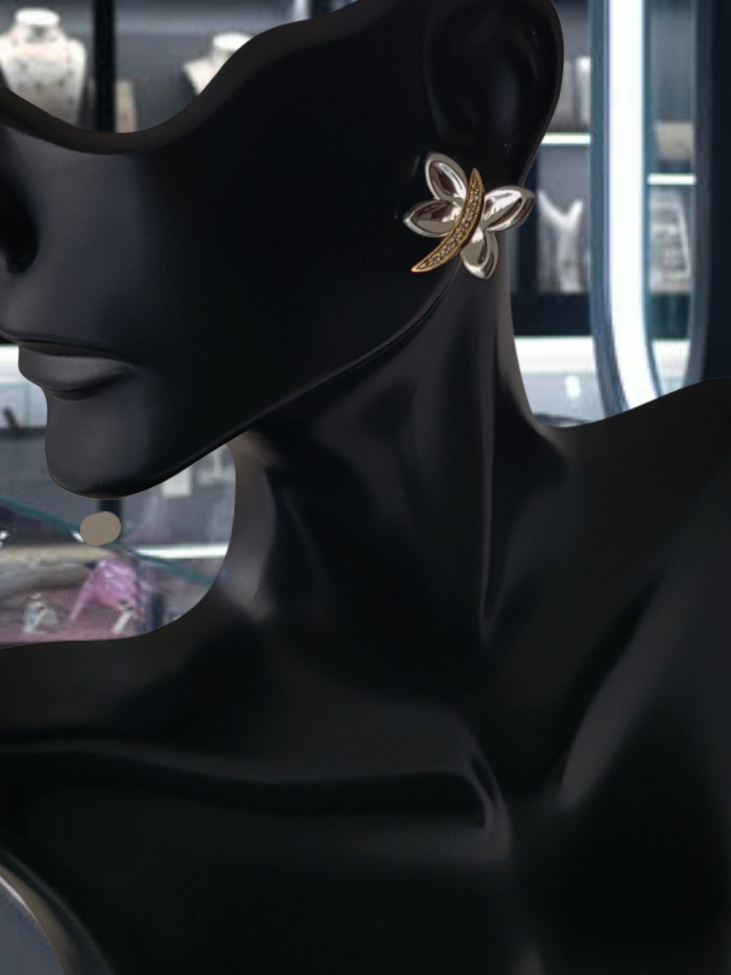 ❤️925 Precious Sterling Silver and 14k Solid Gold Genuine Diamonds Butterfly-Shaped Earrings!