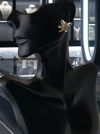 ❤️925 Precious Sterling Silver and 14k Solid Gold Genuine Diamonds Butterfly-Shaped Earrings!