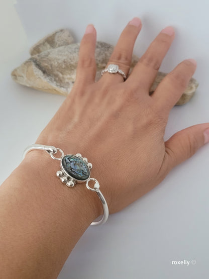 ❤️925 Precious Sterling Silver Paua Shell Bangle Design Bracelet!