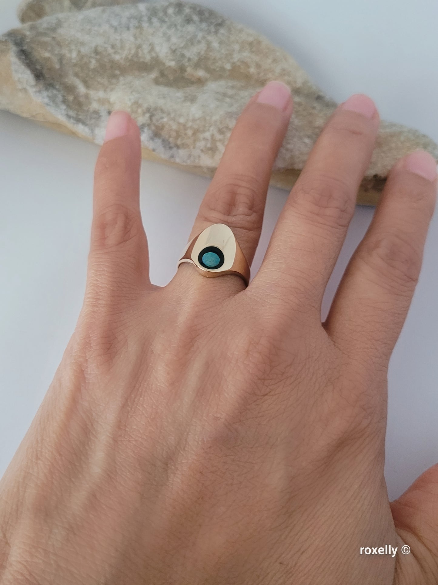 ❤️14k Size 6.75 Beautiful Solid Yellow Gold Black Onyx Opal Ring!