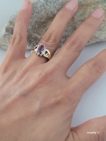 ❤️14k Size 7 Amazing Solid Yellow Gold Amethyst and Diamonds Ring!