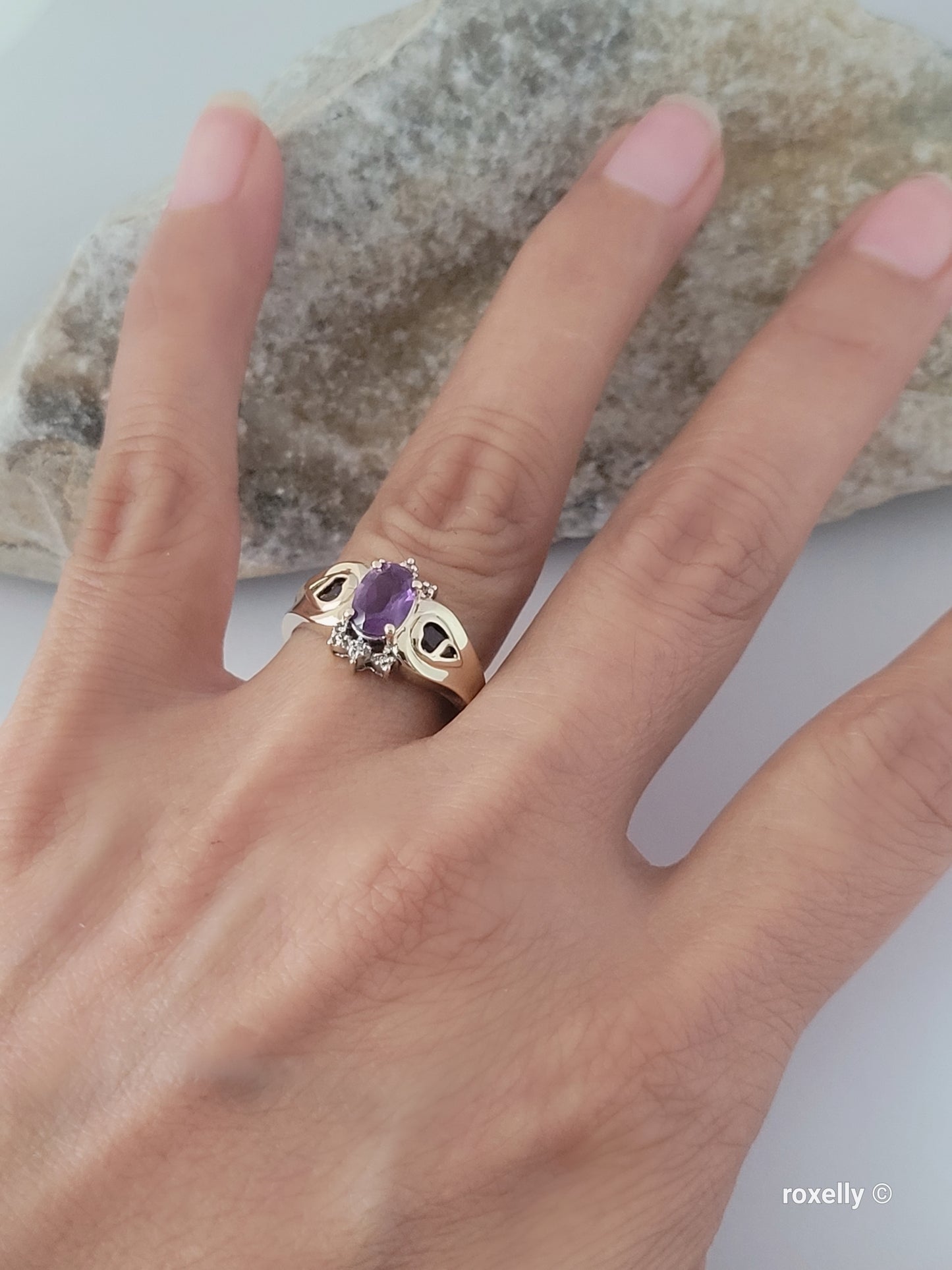 ❤️14k Size 7 Amazing Solid Yellow Gold Amethyst and Diamonds Ring!