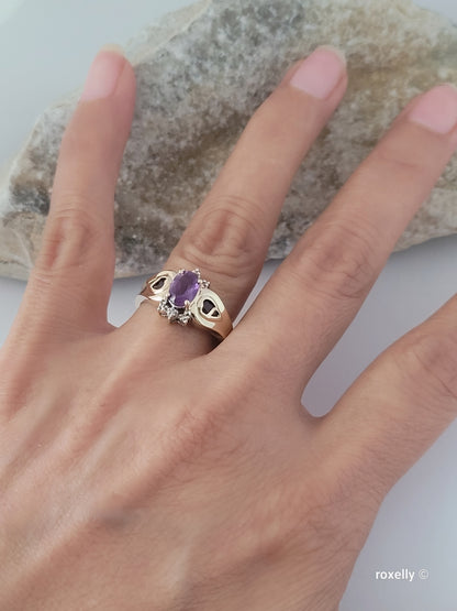 ❤️14k Size 7 Amazing Solid Yellow Gold Amethyst and Diamonds Ring!