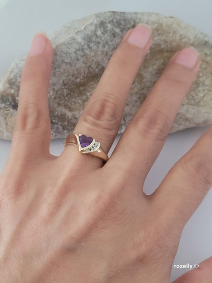 ❤️14k Size 6.5 Beautiful Solid Yellow Gold Heart-Shaped Amethyst and Diamonds Ring!
