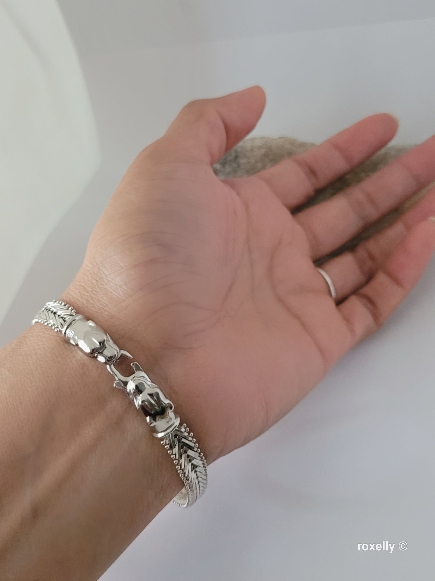 ❤️925 Precious Sterling Silver Panther-Head Imperial Link Design Milor Italian Bracelet!