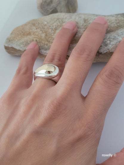 ❤️925 Size 7 Beautiful Sterling Silver and 14k Solid Gold Dome Ring!