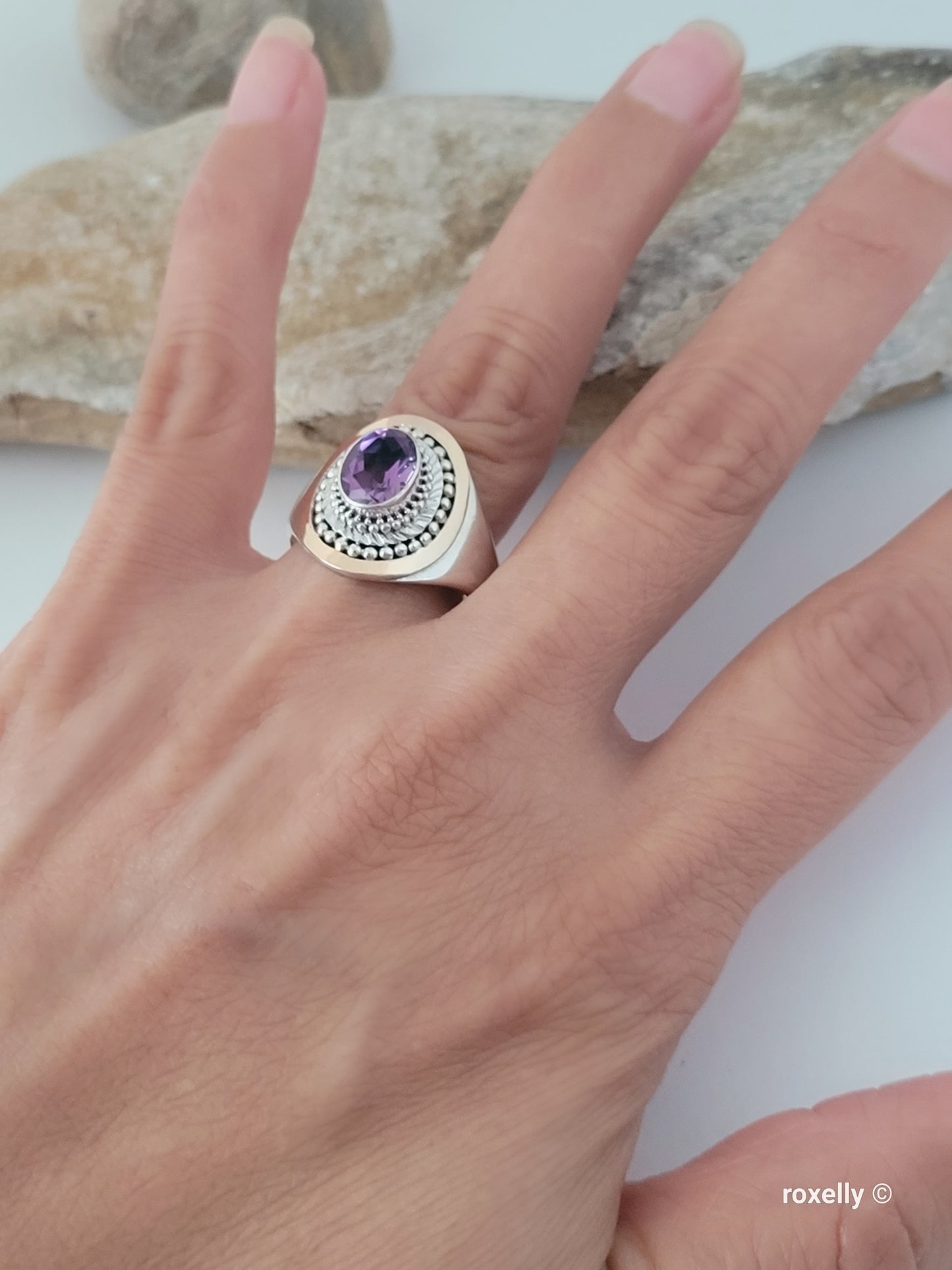 ❤️925 Size 10 Gorgeous Sterling Silver and 18k Solid Yellow Gold Amethyst Ring!