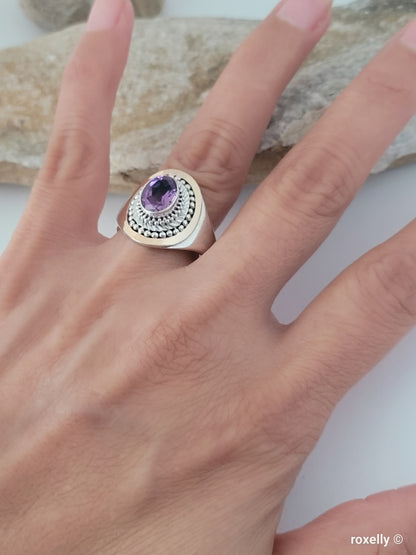 ❤️925 Size 10 Gorgeous Sterling Silver and 18k Solid Yellow Gold Amethyst Ring!