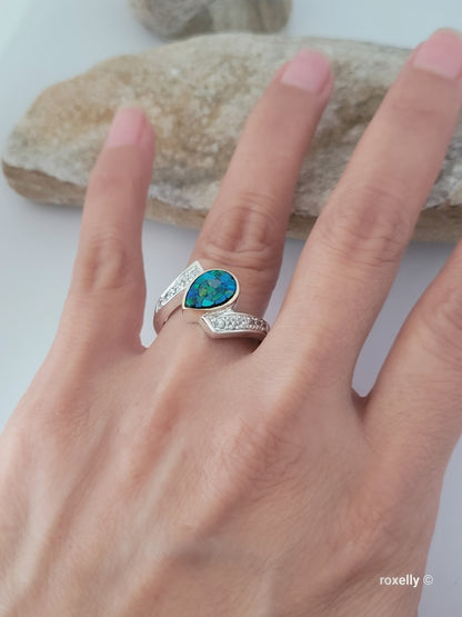 ❤️925 Size 7.75 Precious Sterling Silver and Solid Yellow Gold Topaz, and Mosaic Opal Ring!