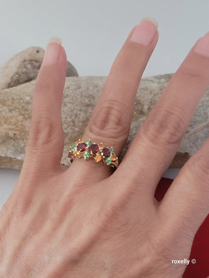 ❤️14k Size 7.75 Lovely Solid Yellow Gold Multi-Gemstone Cocktail Ring!