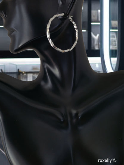 925 Sterling Silver Hoop Earrings Twisted Design