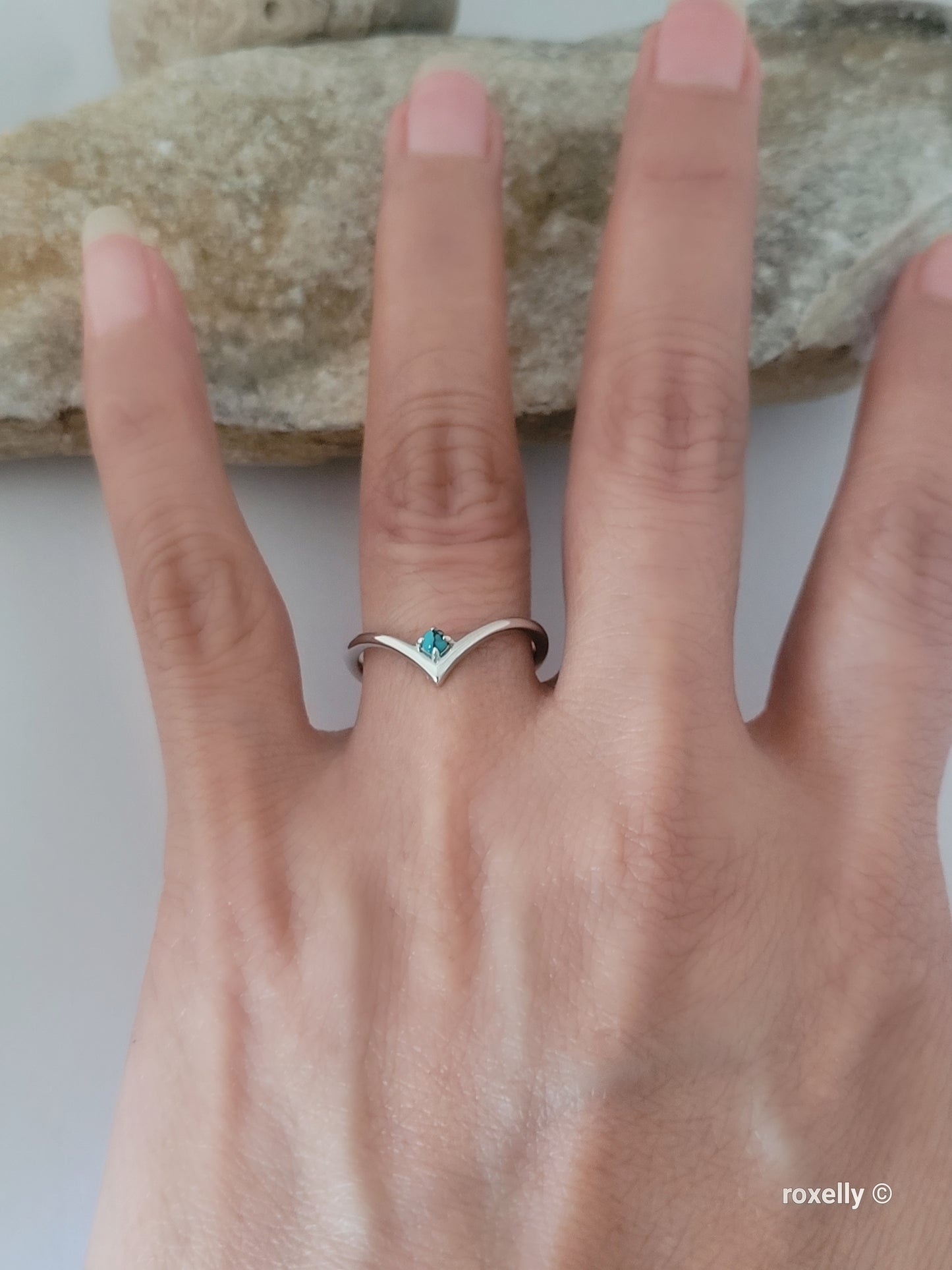 ❤️14k White Gold Turquoise Chevron Ring Size 7 Solid Gold