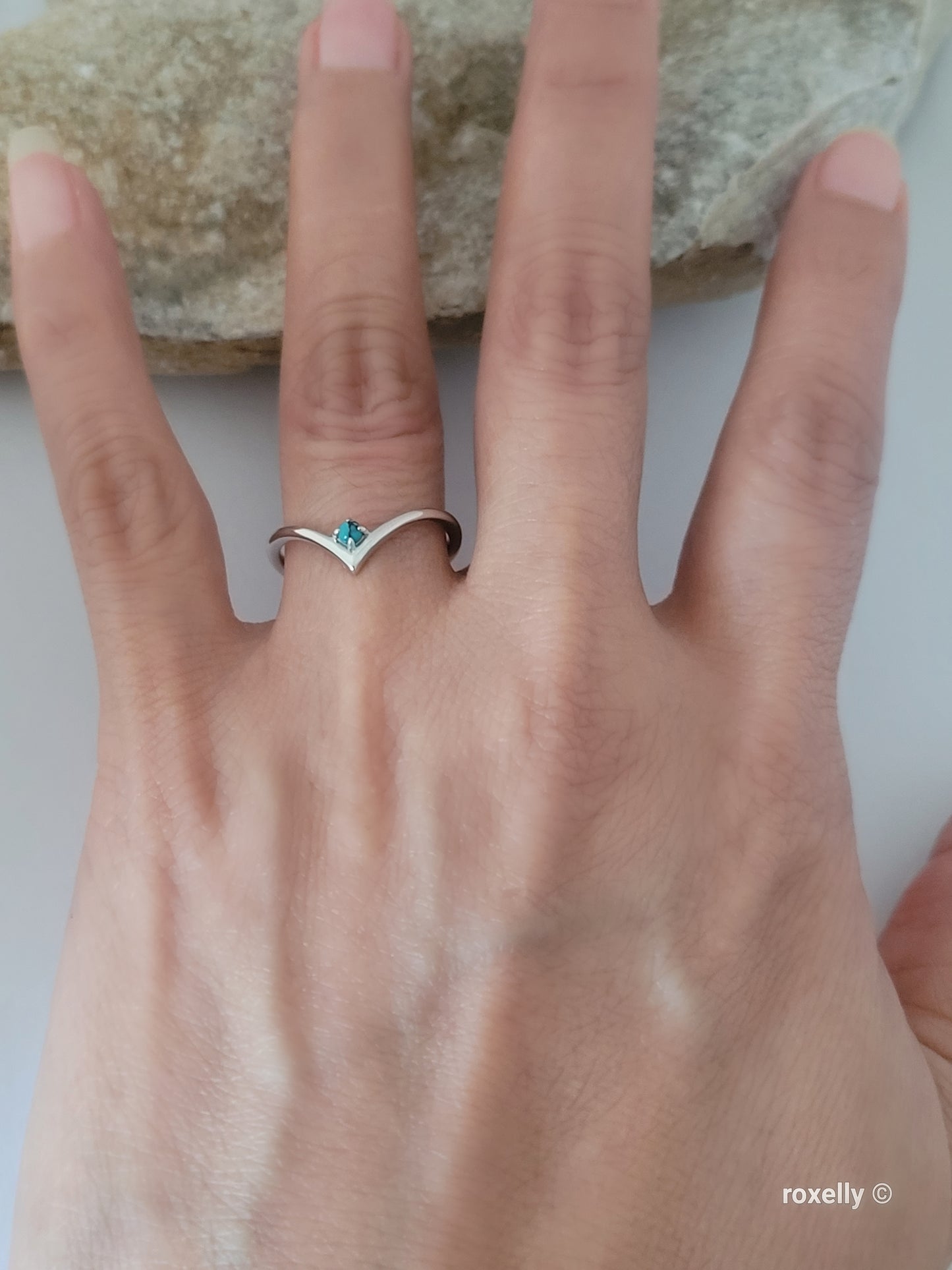 ❤️14k White Gold Turquoise Chevron Ring Size 7 Solid Gold