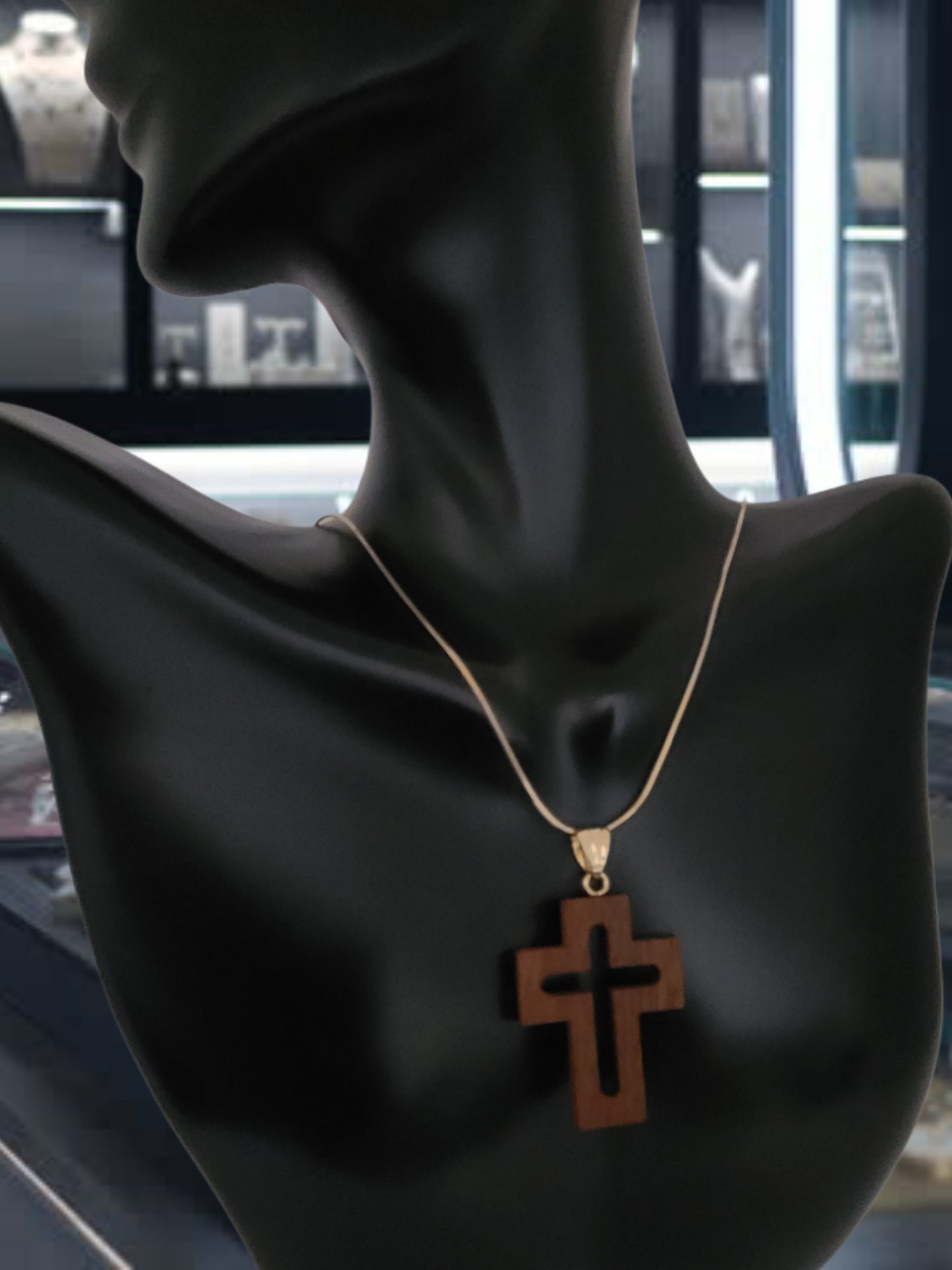 18K Yellow Gold Bail & Roman Wood Cross – Made in Italy